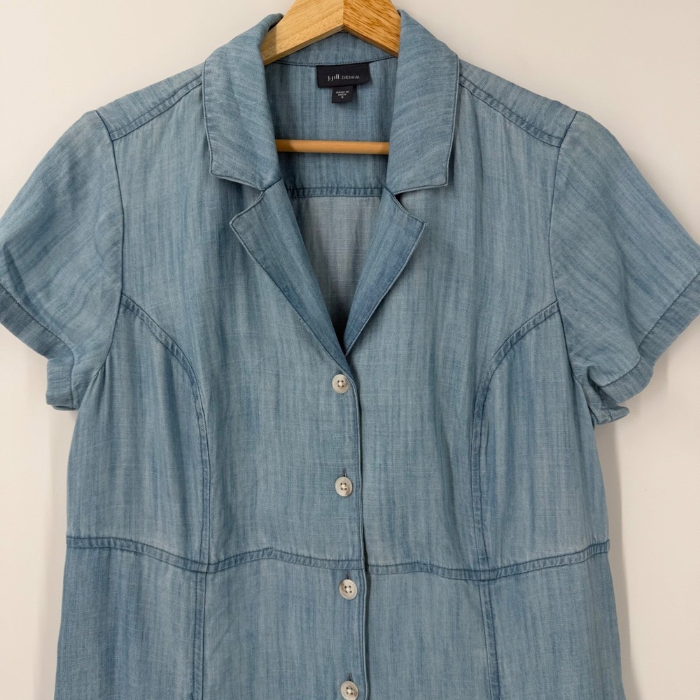 J. Jill Denim Light Wash Tencel Button Front Maxi Dress Short Sleeve Blue S - Picture 3 of 11